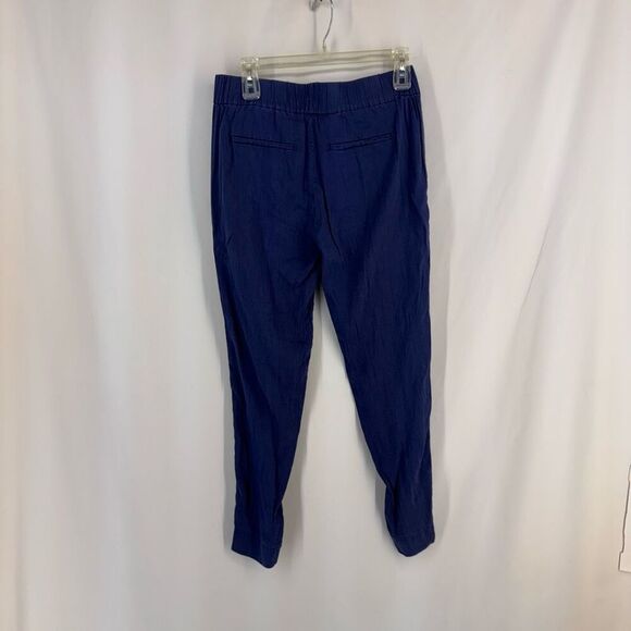 Vince Women's Blue Elastic Waist Belted Linen Blend Trousers Slim Pants Size 2 - Picture 8 of 14